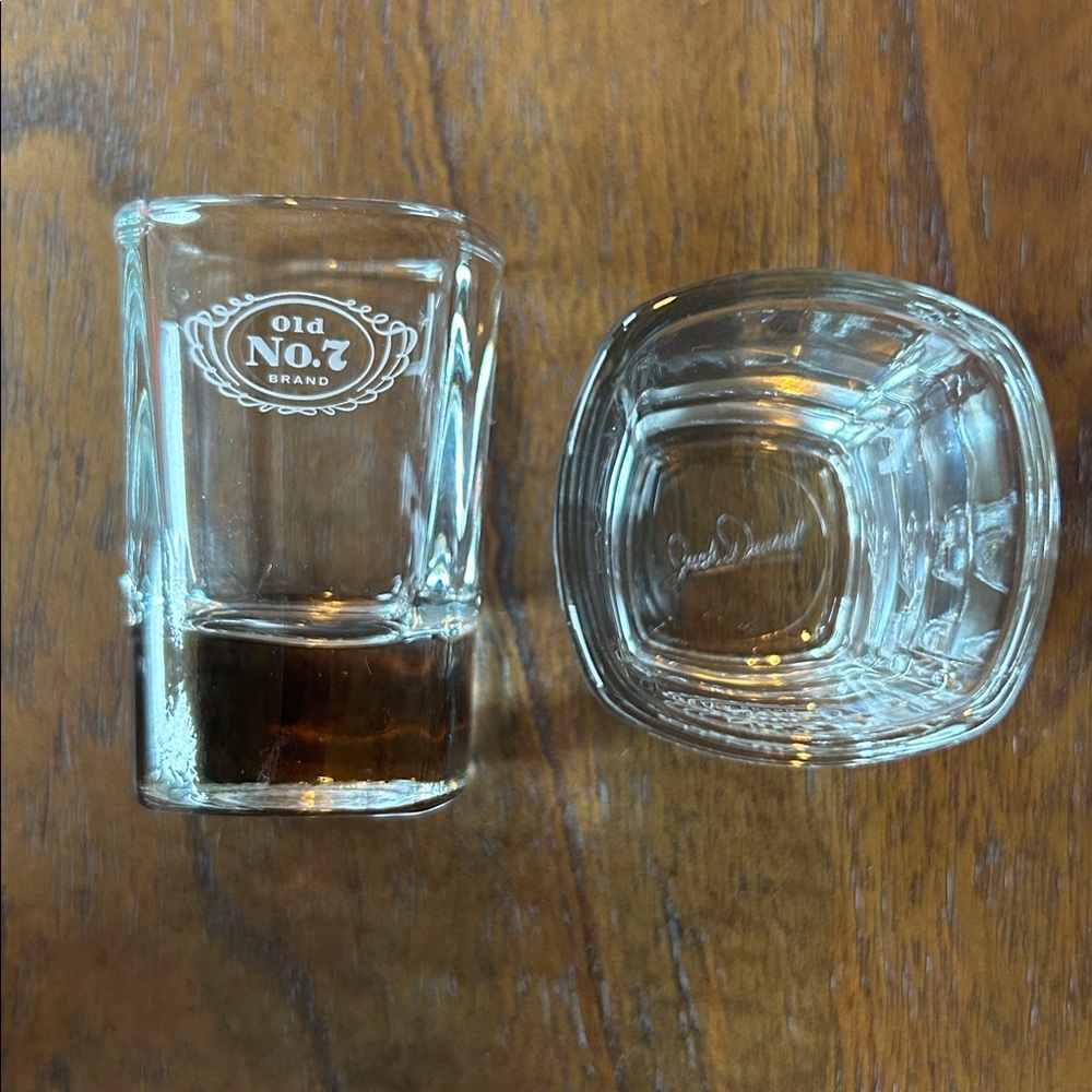 Jack Daniel’s Old No. 7 Branded Embossed Bottom Pair of Shot Glasses